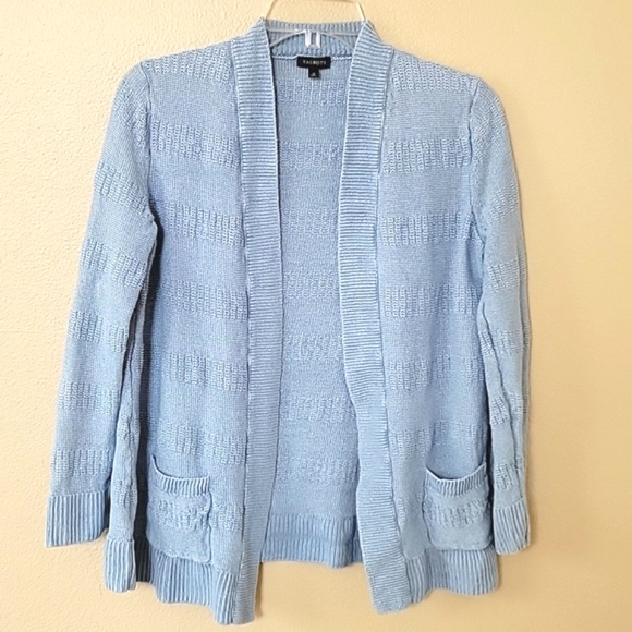 Talbots Blue 100% Linen Open Front Cardigan Coastal Beach Travel - Size Medium - Picture 1 of 6